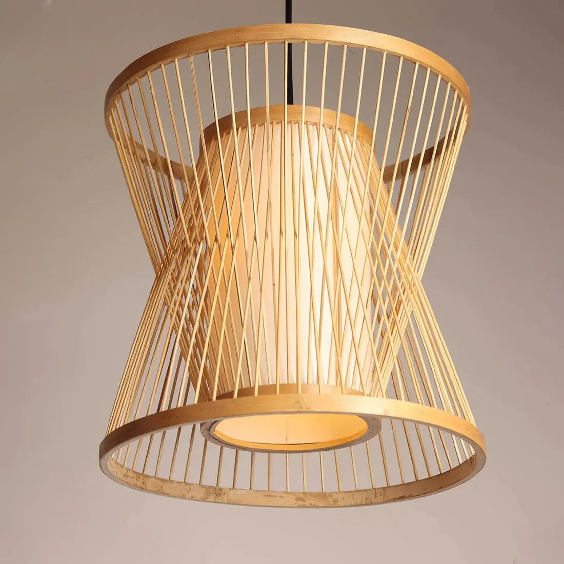 NATURAL BAMBOO CANE AND FABRIC PENDANT LIGHT | 6018-1P